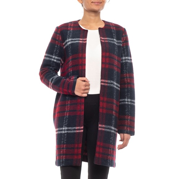 Max Studio Jackets & Blazers - Max Studio Wool Blend Plaid Open Front Coat